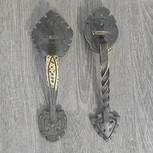 Menge 2 Vintage verzierte Messing Bronze Außen Haus Haustürgriffe - Bild 1 von 19