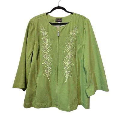 Chaqueta De Colección Bob Mackie Denim Inteligente Bordada Para Mujer XL Verde Artística Art-to-wear  Foto 1 de 4