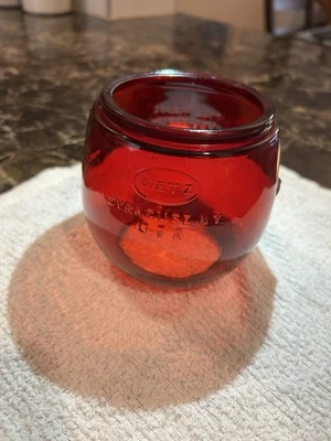 Vtg. Dietz Little Wizard Loc Nob Ruby Red Glass Globe 4” Syracuse NY - Image 1 of 4