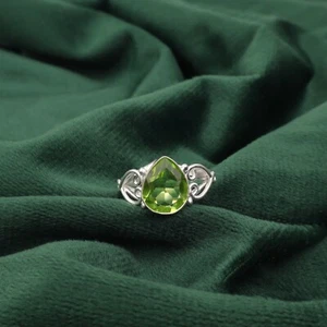 Sterling Silver Heart Chakra Peridot Stone Band Bezel Ring Jewelry Size All Size - Picture 1 of 6