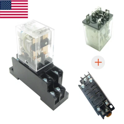 US Stock Power Relay 12A DPDT Coil 12V 24V 110V 220V LY2NJ 8Pin Plug-in + Socket - Image 1 of 4