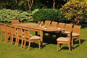 Giva A-Grade Teak 13 Pc Dining Atnas Rectangle Table Armless Chair Outdoor Set - Picture 1 of 5