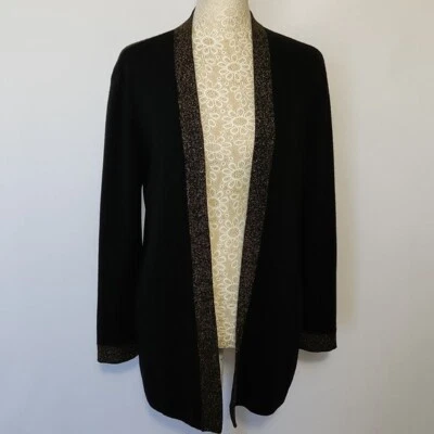 Cárdigan Eileen Fisher Negro Lana Merino Borde Metálico Frente Abierto Talla XS/TP Foto 1 de 4