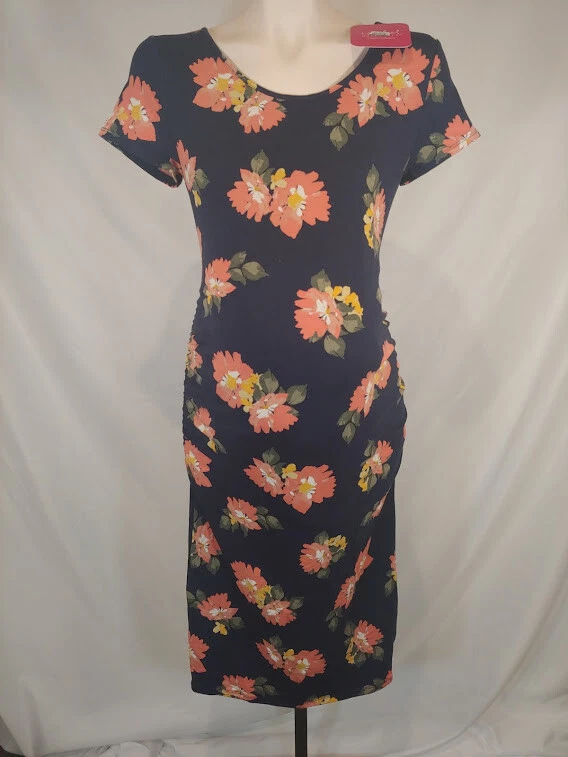 Ingrid & Isabel Navy Maternity Floral Short Sleeve T-shirt Dress Size S B16