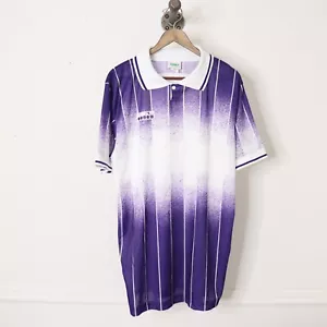Vintage 90's Diadora White Purple Striped Soccer Jersey Sz L Made in USA NOS - Picture 1 of 7
