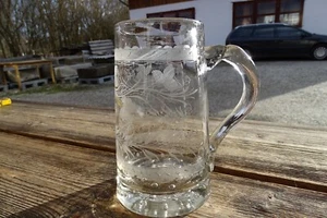 c.1850 GLAS BIERKRUG Biedermeier GLASKRUG geschliffen gerutschter Dekor Abriss - Picture 1 of 12