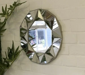 Champagne Gold Ornate Art Deco Round Wall Mirror Vintage Decorative Geometric - Picture 1 of 2