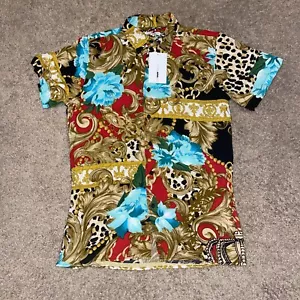 Neu mit Etikett Mode Nova Herren Leopard Blumenmuster geknöpftes Herrenhemd Größe Small - Bild 1 von 5