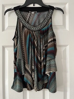 VTG Dress Barn Animal Print Embellished Scoop Neck Tank Top Womens PL - Image 1 of 4