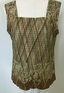 Top plisado para mujer talla grande de Rafael sin mangas marrón texturizado diseño geográfico - Imagen 1 de 6