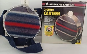 American Camper Flannel 2 Quart Canteen With Box,Cap,Safety,Chain,Shoulder Strap - Picture 1 of 12