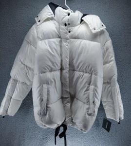 Steve Madden Women's Winter White Puffer Coat Size M Removable Hood Warm Stylish - Picture 1 of 10