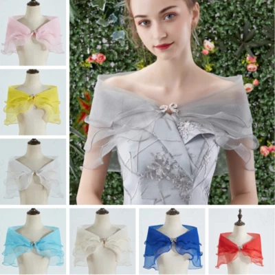 Ladies Ruffled Chiffon Wedding Cape Shrug Bolero Capelet Sheer Cardigan Elegant - Image 1 of 4