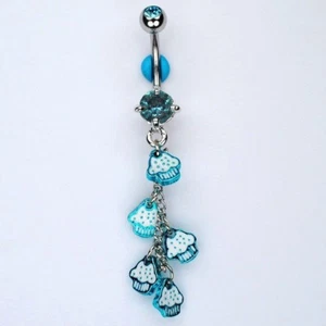 Cupcake BLUE Muffin Dangle Belly Button Navel Ring Bar Piercing Jewelry (B16) - Picture 1 of 1