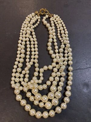 J.CREW Faux Knotted Faux Pearl 5 Multi Strands Classy Statement Necklace - Image 1 of 4