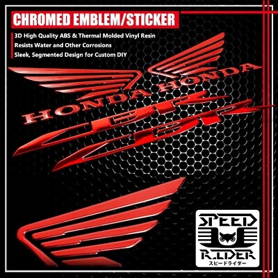 CALCOMANÍA ALA 3D PEGATINA + LOGOTIPO CARENADO/EMBLEMA GUARDABARROS PARA CBR 600/900/1000 CROMO ROJO Foto 1 de 4