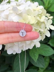 925 Sterling Silver Cz Round Initial Letter T Pendant Necklace Womens Girls 9mm - Picture 1 of 12