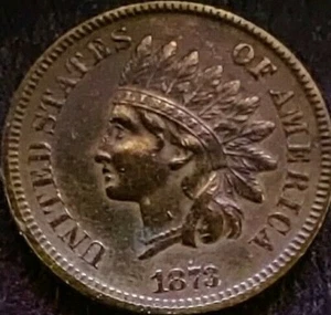 1873 Open 3 Indian Cent KM#: 30 Oath Wreath W/ Shield Variety 2 - Picture 1 of 11