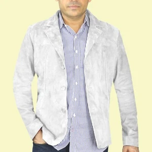 Tailor Fit Men's Suede Lambskin Ivory Leather Dinner Party Suit Blazer Jacket - Picture 1 of 13