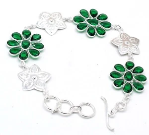 925 Sterling Silver Chrome Diopside Gemstone Jewelry Bracelet Size-7-8" - Picture 1 of 7