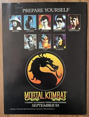 1993 Mortal Kombat Rayden SubZero Goro Kano Sega Nintendo Video Game Magazine Ad - Image 1 of 2
