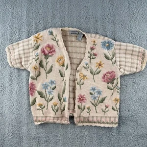 Suéter Northern Isles Mujer Beige Floral Manga Corta Bordado Talla L - Imagen 1 de 7