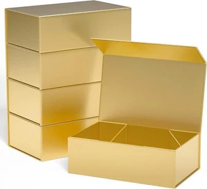 Gold Gift Boxes 12"x6"x4" with Magnetic Closure Lid 12" x 6" x 4", Gold/5PCS - Picture 1 of 7