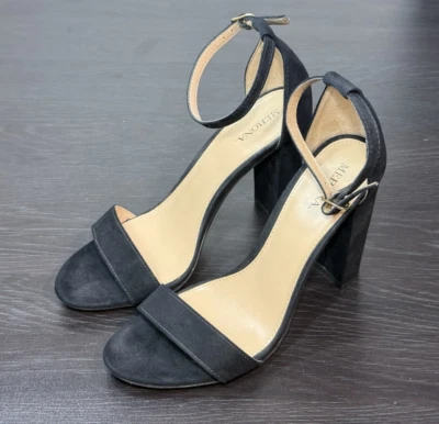 Merona Black High Heels Size 7.5 Women’s Faux Suede Open Toe Ankle Strap - Image 1 of 4