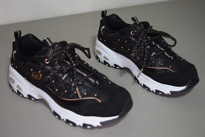 Zapatos Skechers D’Lites negros oro rosa tachuelas espuma viscoelástica refrigerados por aire talla 9 Foto 1 de 4