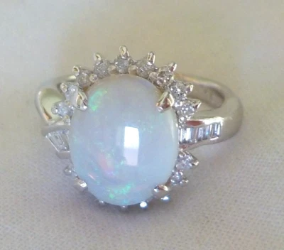 Solid Platinum Solitaire Black Opal Diamond Halo Ring -7.24 gms, Sz 5.5, 2.56 ct - Image 1 of 4