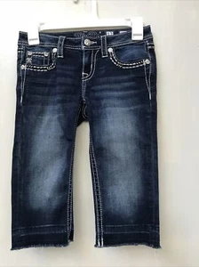 Miss Me Jean Capris sz 12 JK5014P185 Raw Hem Rhinestones Embroidery Pockets - Picture 1 of 4