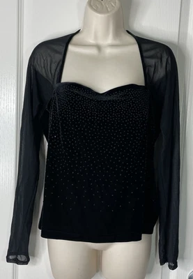 Blusa Top Bobbie Bee 16 Encaje Negro Terciopelo Cuentas Transparentes Capricho Hadas Gótico y2K Foto 1 de 4