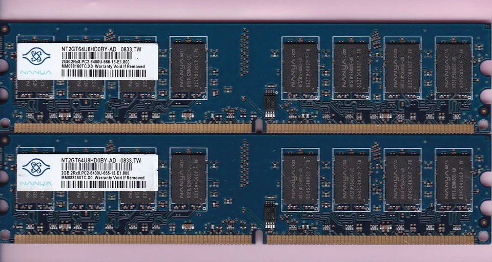 4GB 2x2GB PC2-6400 DDR2-800 NANYA BLUE NT2GT64U8HD0BY-AD DESKTOP RAM MEMORY KIT - Image 1 of 4