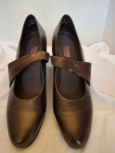 Munro Bronze Leather Mary Jane Shoes with Metallic Snake Print Strap USA 11 1/2N - Picture 1 of 4
