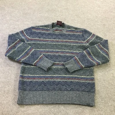Suéter Chaps Ralph Lauren Para Hombres XL Gris Lana Shetland Rayas Pullover Cuello Redondo Foto 1 de 4