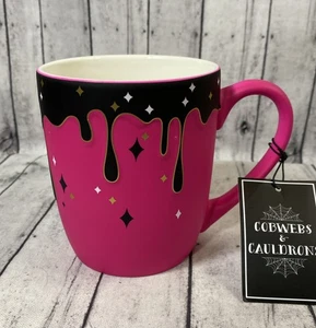 COBWEBS And CAULDRONS HALLOWEEN MUG ~ PINK AND BLACK DRIP MUG~ SOFT TOUCH! - Picture 1 of 5