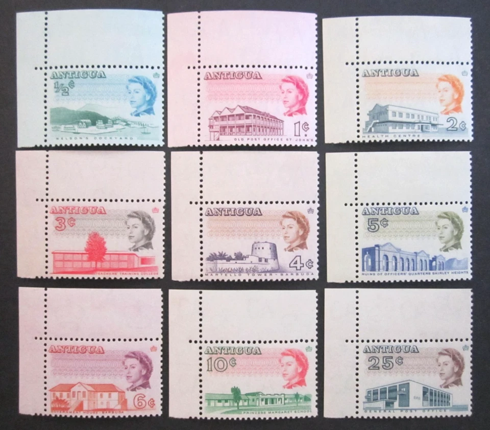 ANTIGUA QEII. 1966 SG189-198 PART SET OF MINT NEVER HINGED CORNER STAMPS. - Imagem 1 de 1