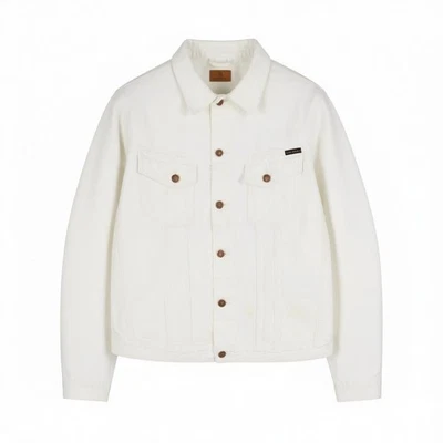 NUDIE JEANS Billy Men's Jacket L Pitch White Worn Button Polo Unlined * - image 1 of 4