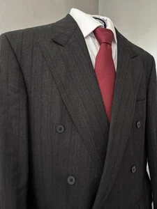 Double Breasted Pinstripe Blazer BOGART Men 44”Chest Wool Mix Peak Lapels Dapper - Picture 1 of 9
