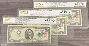 1976 $2 Two Dollar Bill - Stamped 4/13/1976 PCGS 63 PPQ FDOI 3 Consecutive SN V1 - Picture 1 of 1