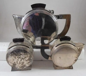 Vintage Escapade Paris Art Deco francese placcato argento teiera zuccheriera set 3 pezzi - Foto 1 di 12