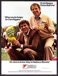 1982 Don Meredith y Frank Gifford foto Nabisco bocadillos de fútbol americano vintage anuncio impreso - Imagen 1 de 1