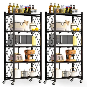 Folding Metal Rack 5 Tier 2 Pack Heavy Duty Shelving w/ Wheels for Study - Picture 1 of 6