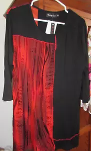 Creation Womens 3/4 Sleeve Tunic Top XXL Red Color Block and Black NEW with TAGS - Picture 1 of 3