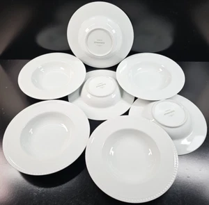 7) Crate & Barrel Staccato Rim Soup Bowls Set White Wills Table Dishes Japan Lot - Picture 1 of 24