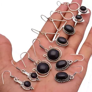 Black Onyx Gemstone 925 Sterling Silver Plated Wholesale Unisex Hook Earring Lot - Picture 1 of 3