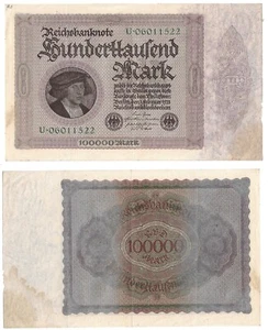 100 000 Mark 1923 Germany Banknote # 83 - Picture 1 of 3