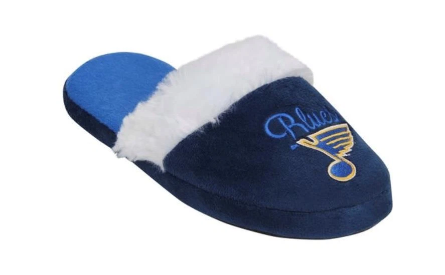 Women's St. Louis Blues Colorblock Fur Slide Slippers Sz. Small - Image 1 of 1