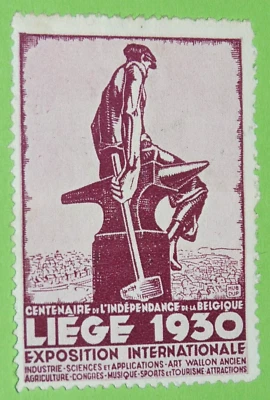 CINDERELLA TIMBRE 1930 EXPOSITION LIEGE CENTENAIRE INDEPENDANCE BELGIQUE BELGIË - Photo 1/2