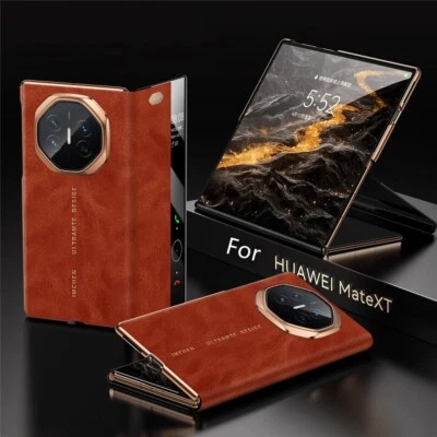 Genuine Cowhide Leather Oil Wax Flip Case For Huawei Mate XT Window View Cover - Image 1 of 4